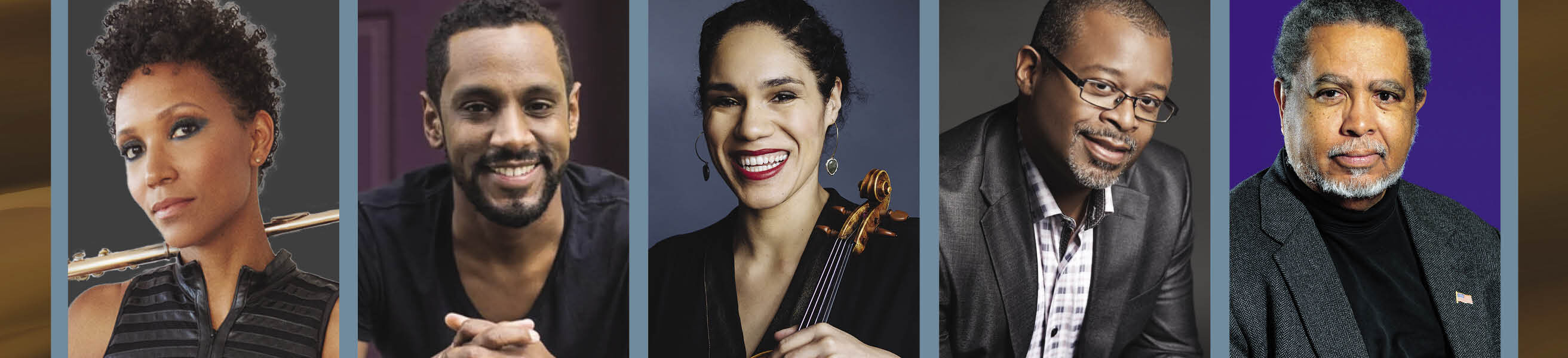 Composers Alice Loggins-Hull, Jessie Montgomery, Carlos Simon, James Lee III, and Adolphus Hailstork